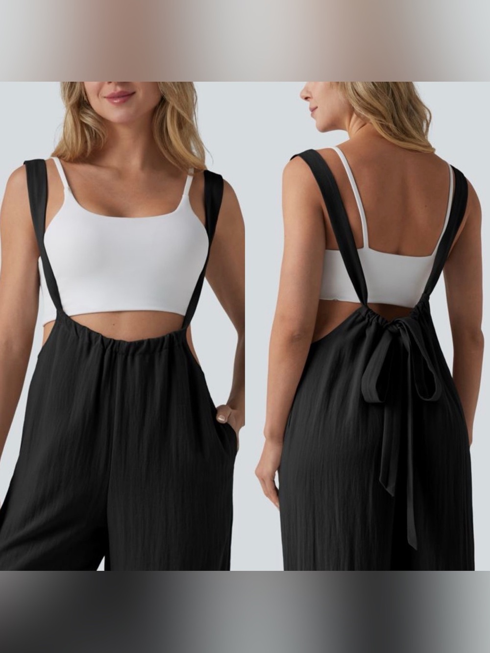 New Wide Leg Adjustable Tie Straps Suspender Style Jumper in Black Sz SMALL